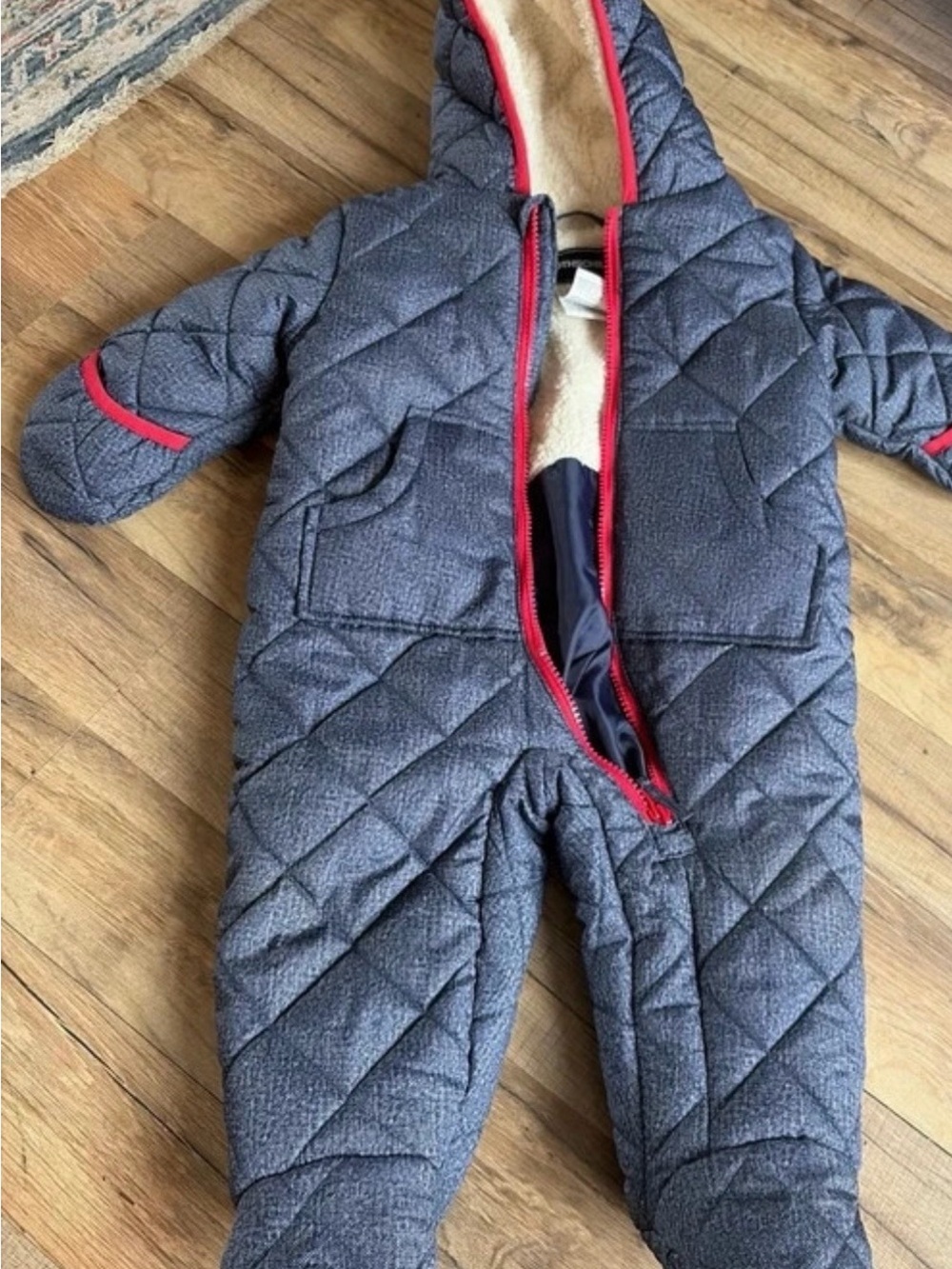 Rothschild Quilted Navy Baby One-Piece with Red Trim